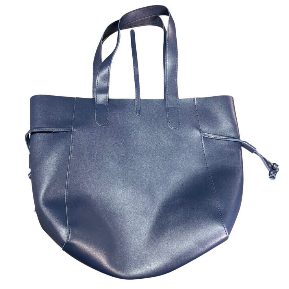 Navy Faux Leather Tote Bag With Dual Handles